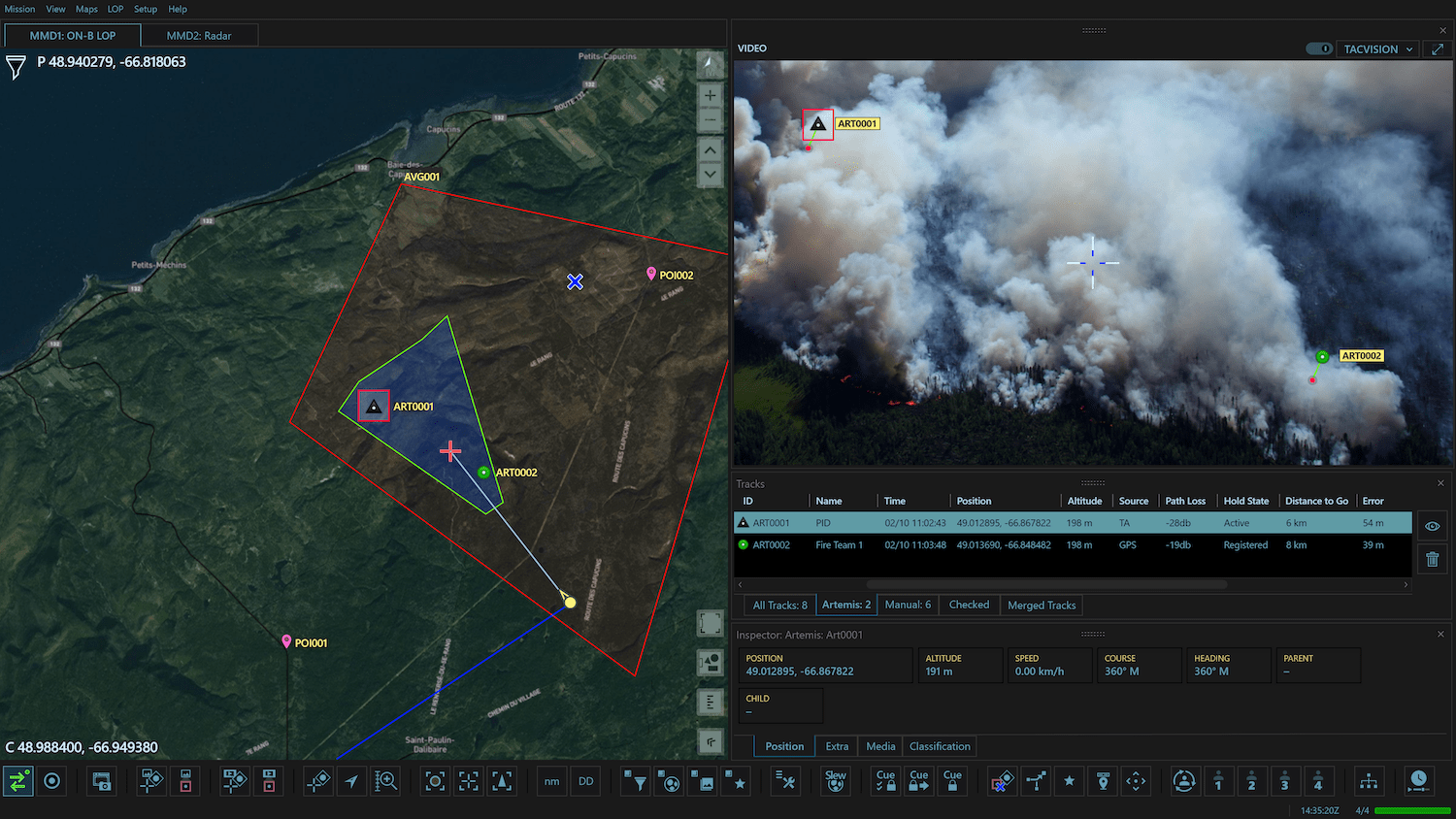 showing multiple sensors work together on a single lop including ARTEMIS