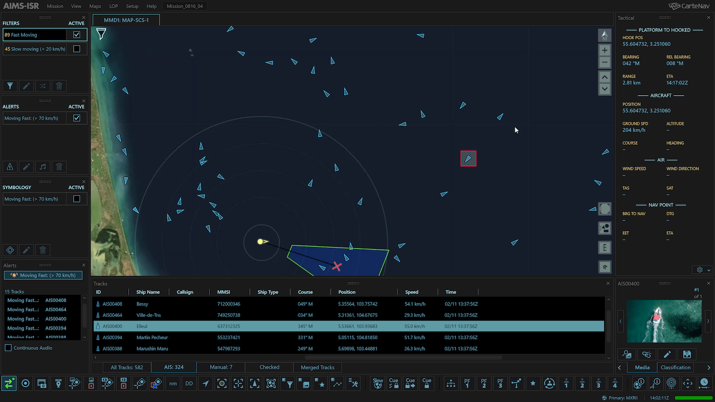 showing ais tracks filtered on screen