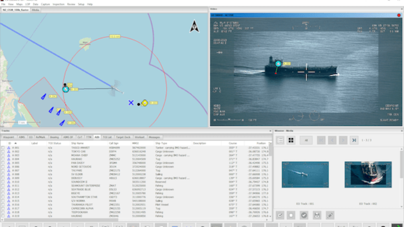 Screenshot of AIMS-ISR showing tacvision highlighting a track on top of EO/IR feed