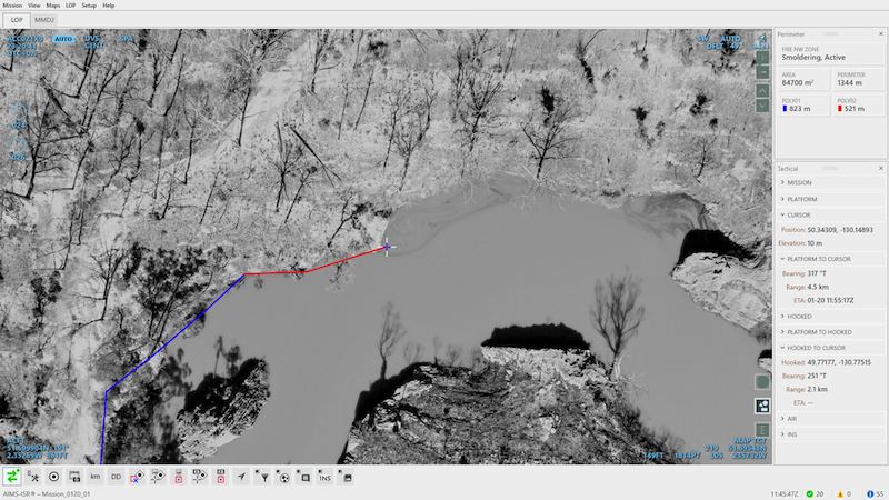 Screenshot showing the perimeter of a fire being mapped