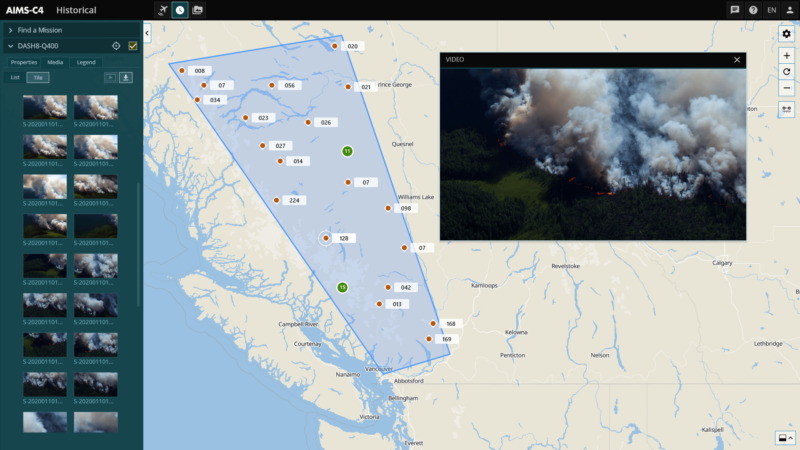 Screenshot showing historical fire fighting data and imagery confined to geographical area.