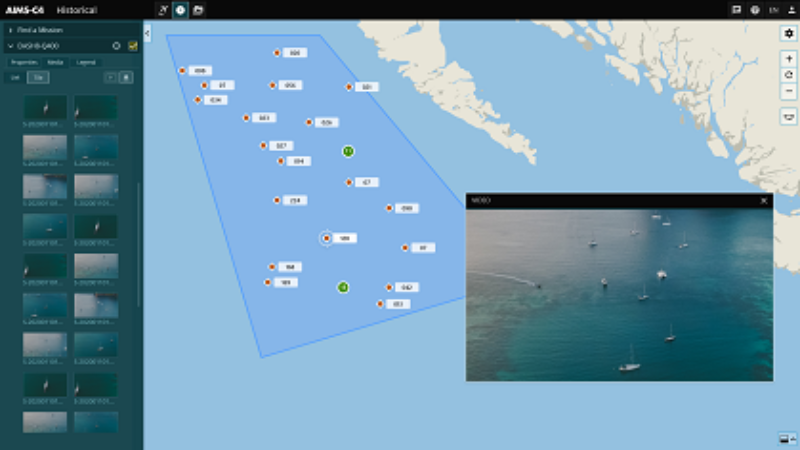 Screenshot of AIMS-C4 showing geographic search of images and video data