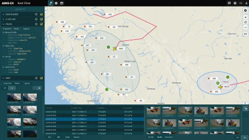 Screenshot of AIMS-C4 showing multiple mission types on one common operating picture