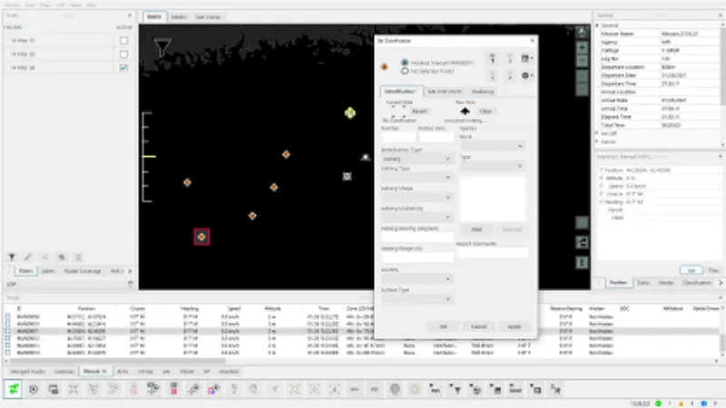 Screenshot showing classification of tracks on the moving map display