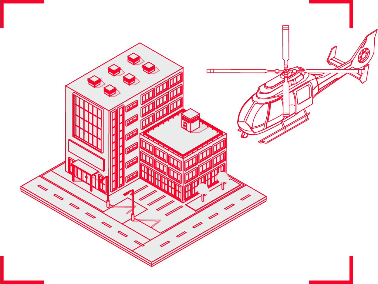 Illustration of Helicopter capturing a photo of a building