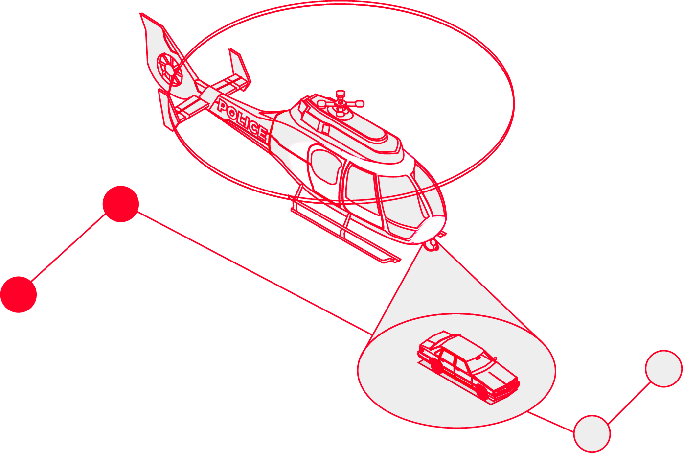 Illustration of helicopter tracking a car