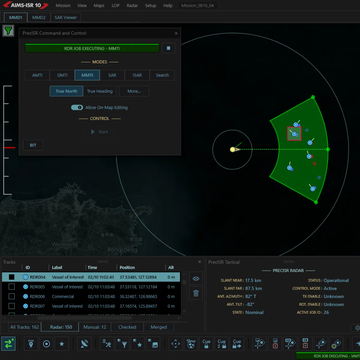 Screenshot of AIMS-ISR integrated with PrecISR radar