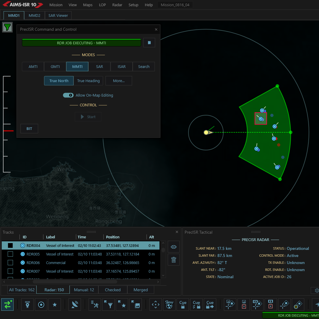 Screenshot of AIMS-ISR integrated with PrecISR radar