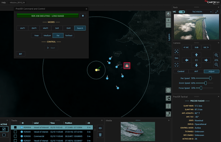 Screenshot of search using PrecISR radar in AIMS-ISR mission system